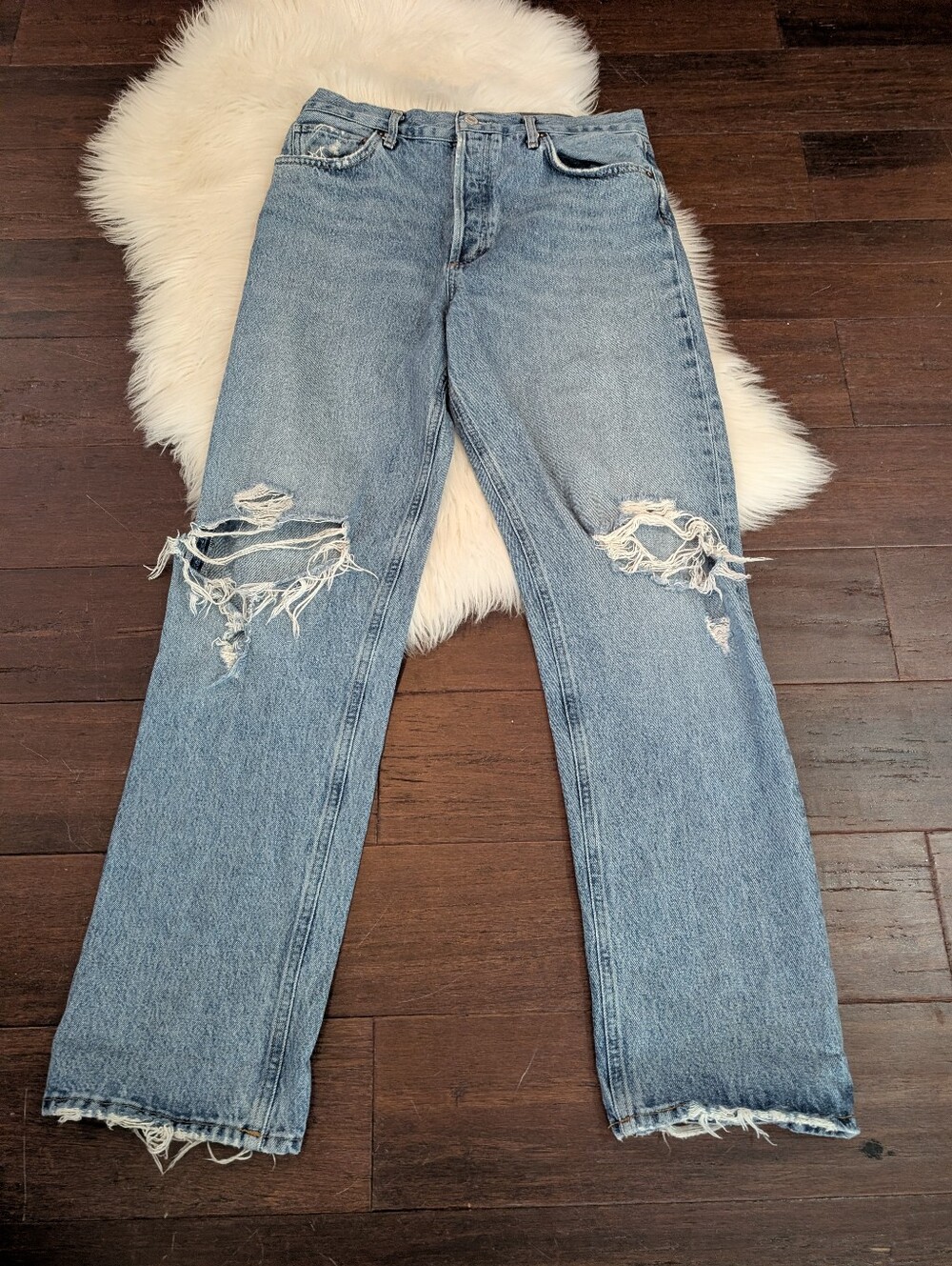 AGOLDE 90s Pinch Waist High Rise Straight Leg Distressed Denim Jeans Women's 29